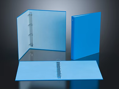 Blue Plastic Ring Binder Folders Open and Closed on Desktop 3d model