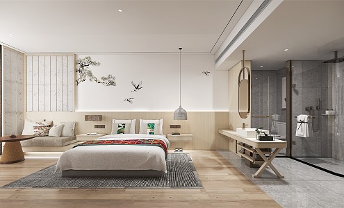 New Chinese Room Hotel Rooms 3d model