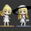 Cute Anime Character Figurines With Blond Hair Wide Brim Hat White Dress And Colorful Bases