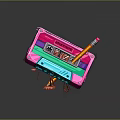 Vibrant Mixtape Cassette Tape With Pencil And Creative Retro Audio Equipment Design