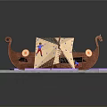Kids Playground Structure With Ship Shaped Climbing Net Wall Red Ground And Purple Mats