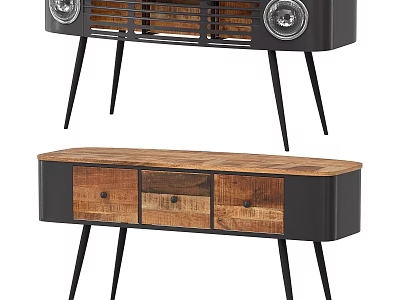 Modern Industrial Entryway Console Table With Wooden Top Metal Legs And Drawers 3d model