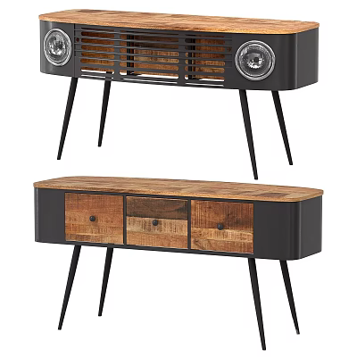 Modern Industrial Entryway Console Table With Wooden Top Metal Legs And Drawers 3d model