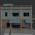 Two Story Detached Villa With Blue Brown Exterior Windows Awnings Garage Door And Steps