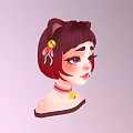 Cartoon Girl Character With Cat Ears Brown Short Hair And Yellow Accessories On Pink Background