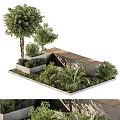 Shrub Garden Landscaping With Trees Plants Wooden Deck And Concrete Structure