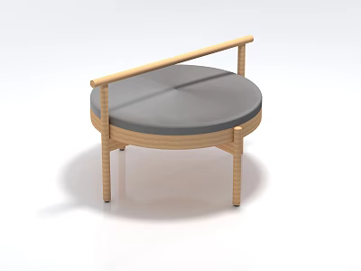 Stylish Leisure Chair Featuring Wooden Frame Gray Round Cushion And Armrest 3d model