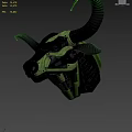 Futuristic Smart Machine Mechanical Bull Head With Spiral Horns And Glowing Eyes