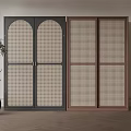 Dark Green And Brown Wooden Wardrobes With Arched And Rattan Grid Doors