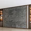 Intricate Carved Wall With Wooden Side Shelves And Decorative Items