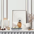 Chic Ornamental Decor Set With Framed Art Books Dried Flowers And Ceramic Vase