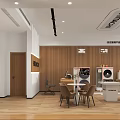 Hitachi Appliance Store Modern Interior With Washer Refrigerator Display And Wooden Elements