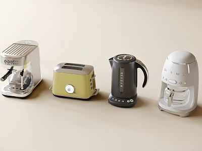Stylish Small Kitchen Appliances Collection With Espresso Machine Toaster Kettle And Drip Coffee Maker 3d model