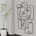 Modern Abstract Face Line Wall Decor with LED Light in Minimalist Interior 3d model