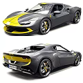 Gray And Yellow Ferrari Sports Car With Sleek Design And Alloy Wheels