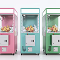Colorful Amusement Equipment Claw Machines in Pink Blue Green with Stuffed Toys Inside