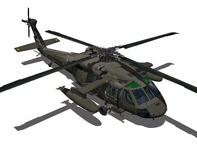 Military Green Utility Helicopter With Rotor Blades And Cockpit Equipment 3d model
