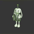 Silver Metallic Game Movie Character With Shiny Reflective Surface Bunny Ears Hat And Holding Object