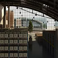 Bright Warehouse Interior With Shelves Forklift Tree Large Windows And Distant Buildings 3d model