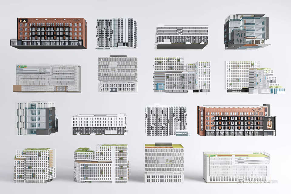 Various Modern Office Buildings With Different Architectural Designs And Structures 3d model 