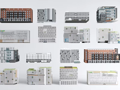 Various Modern Office Buildings With Different Architectural Designs And Structures 3d model