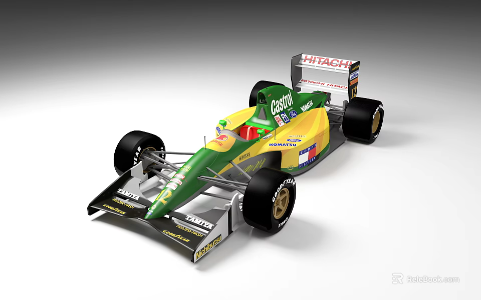 Green And Yellow Electric Toy Race Car With Detailed Design And Sponsor Logos 3d model 