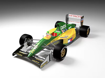 Green And Yellow Electric Toy Race Car With Detailed Design And Sponsor Logos 3d model
