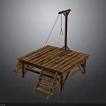 Sturdy Wooden Platform Equipment With Ladder Hanging Rope And Support Pole