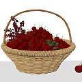 Ripe Juicy Cherries in Wicker Basket with Two Cherries Beside