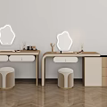 Elegant Modern Dressing Table Interior With Round Mirror Drawers And Chair Decorations
