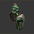 Intricate Green Game Movie Character With Armor Like Structure And Wooden Decorative Details