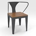Modern Black Metal Frame Single Chair With Brown Wooden Slat Seat
