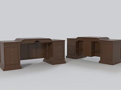 Classic Brown Wooden Desk With Drawers And Cabinet Storage Units 3d model