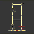 Multi functional Fitness Training Rack with Yellow Black Frame Red Platform and Weight Plates