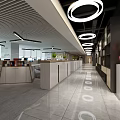 Modern Public Office Space With Circular Ceiling Lights Workstations Green Plants And Marble Floors 3d model