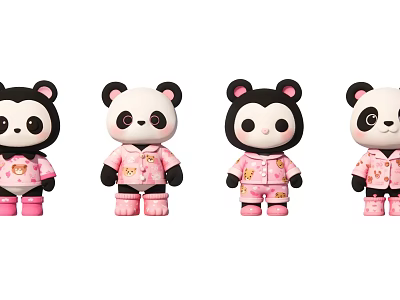 Cute Panda Game Movie Characters in Pink Outfits With Different Expressions 3d model