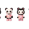 Cute Panda Game Movie Characters in Pink Outfits With Different Expressions