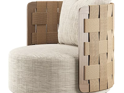 Modern Single Sofa With Woven Armrests Beige Cushion And Wooden Frame 3d model