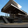 Modern Commercial Complex Architecture With Riverfront Greenery And Traditional Style Buildings