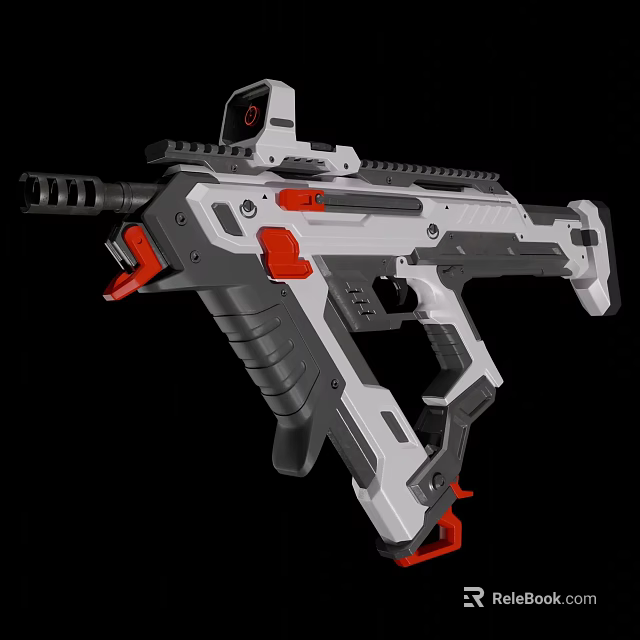 Futuristic Tactical Rifle With White Gray Red Color Scheme Scope Rail Grip And Modern Design 3d model 
