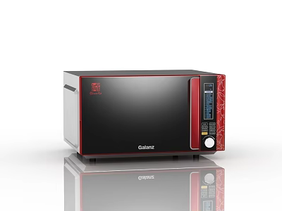 Galanz Black Red Microwave Oven Kitchen Appliance With Digital Display And Control Panel 3d model