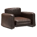 Brown Leather Single Sofa With Modern Design Wide Armrest And Stitched Details
