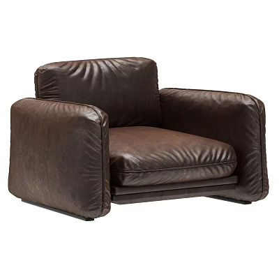 Brown Leather Single Sofa With Modern Design Wide Armrest And Stitched Details 3d model