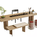 Tea Table and Chair Combination Stool Tea Table Tea Set 3d model