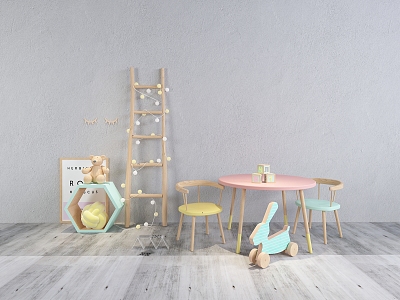 Modern children's table and chair combination ladder children's toys 3d model