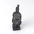 Ancient Terracotta Warrior Sculpture Carving With Kneeling Posture And Armor Details