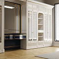 Luxurious White Wardrobe With Carved Patterns Glass Doors And Interior Lighting