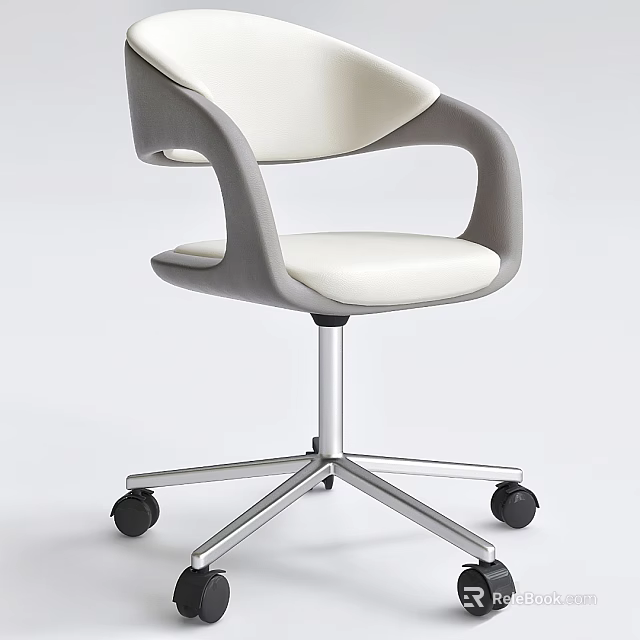 Modern Office Chair with Grey and White Design Armrest Metal Base and Black Wheels 3d model 
