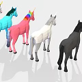 Colorful Polygonal Unicorns In Various Hues Standing In A Line