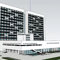 Modern Office Building Exterior Design With Green Lawn And Glass Facade